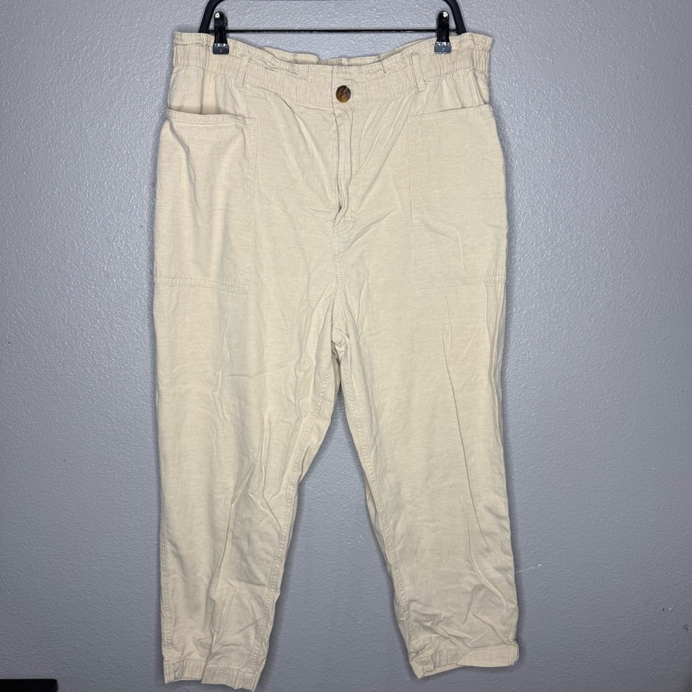 H&M beige Cream linen Casual trouser pants- XL